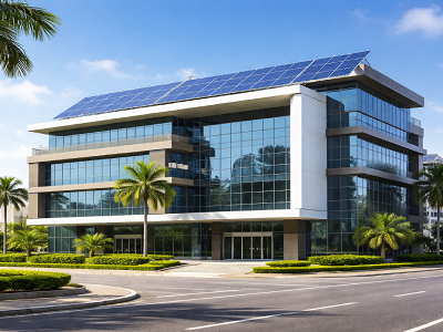 Commercial building in Lagos with rooftop solar panels